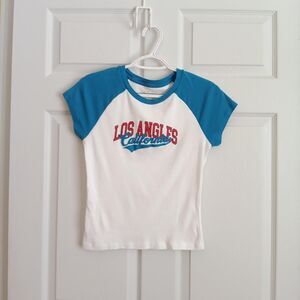OG Babe white and teal blue raglan baby tee Medium